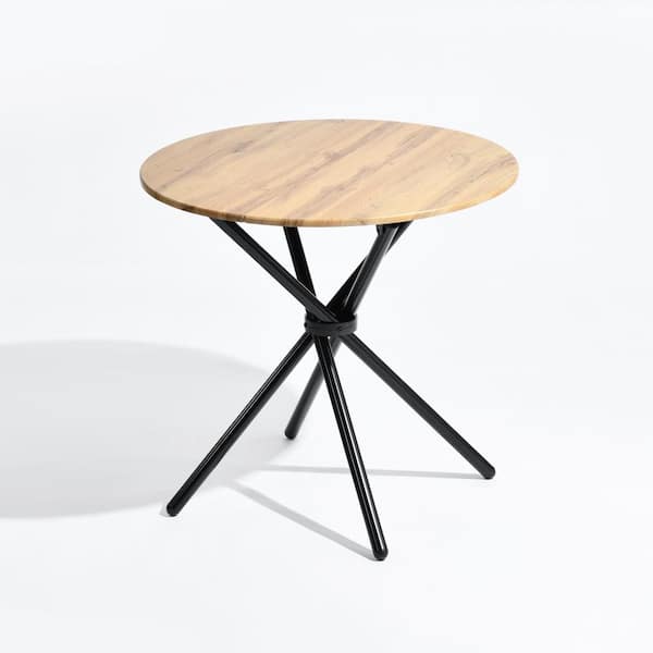 Homy Casa Fontana Intustrial Style Round Wood Oak Dining Table 31.5 in. W in Cross Legs Base Dining Table for 2-People