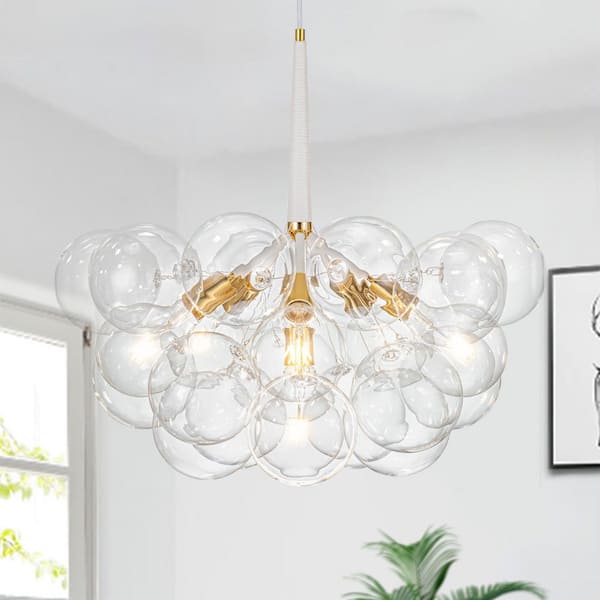 6-Light White Unique Glass Bubble Chandelier with bulbs