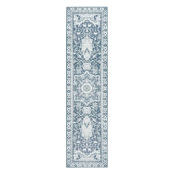 Parviz Blue Indoor Machine Washable 2.5 ft. x 10 ft. Living Room Entrance HallwayBedroom DenKitchen Dining Room Area Rug
