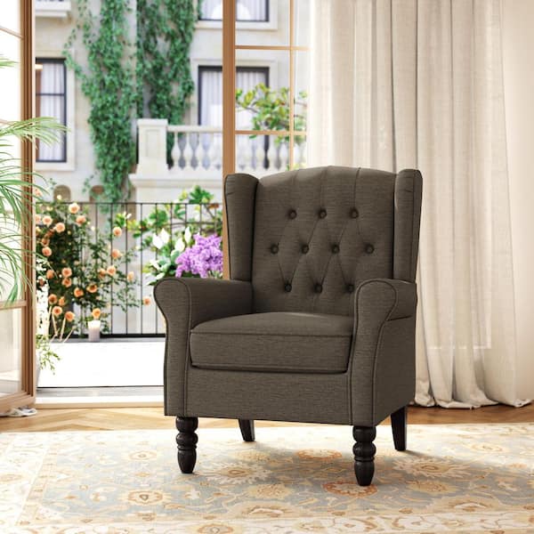 ゆ❤︎ Uixe Retro Plants Blue Linen Nailhead Trim Upholstered High Back