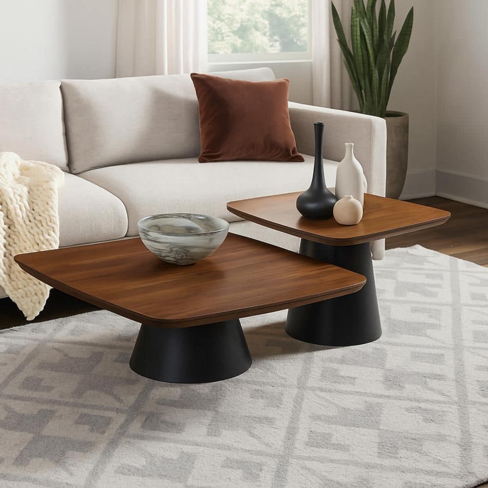 Eliana 39.5 in. Walnut Brown and Black Square MDF Coffee Table Set price history on PriceWatchPro