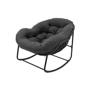Modern Metal Black Frame Outdoor Rocking Chair with Upholstered Dark Gray Cushion