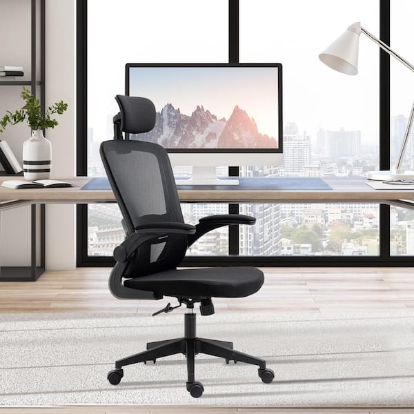 Vinsetto High Back Grey Mesh Fabric Seat Office Task Chair with Adjustable  Height, Lumbar Back Support, Headrest, and Arms 921-417V80 - The Home Depot