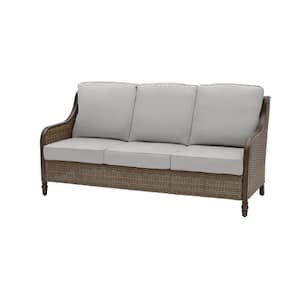 Windsor Brown Wicker Outdoor Patio Sofa with CushionGuard Stone Gray Cushions