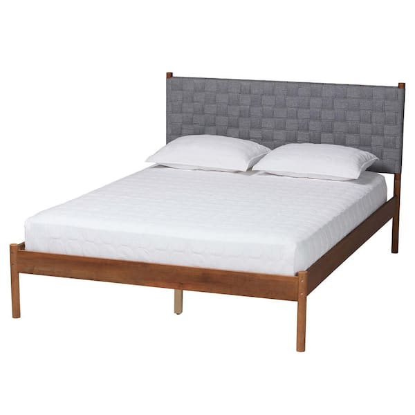 Baxton Studio Estela Gray and Walnut Brown Wood Frame Queen Platform Bed