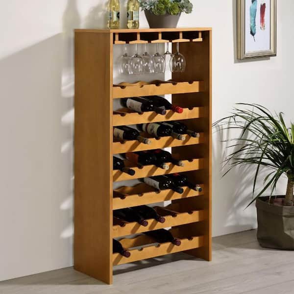 35-Bottle Oak 24 in. Oak Tabletop Wine Rack
