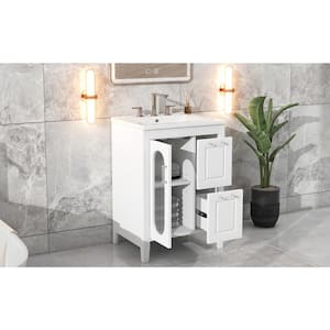 24 in W x 18.3 in. D x 33.2 in. H Single Sink Freestanding Bath Vanity in White with White Ceramic Top