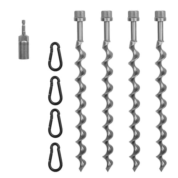 4-Pack 11.5 in. Ground Anchors Screw-in, Heavy Duty Tent Stakes with Carabiners and Power Nut Driver Drill Bit