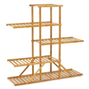 39 in. Indoor/Outdoor Natural Wood Plant Stand Multiple Utility Shelf Free Standing Storage Rack Pot Holder (5-Tiers)