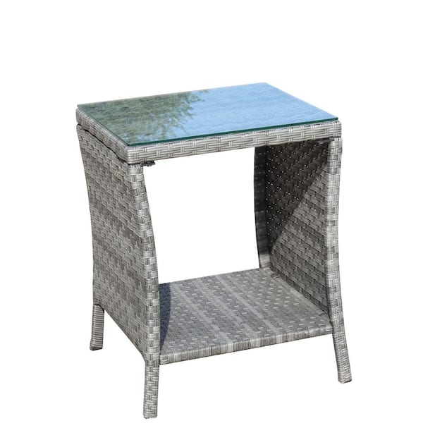 Unbranded Metal Sqaure Outdoor Patio Coffee Table with Clear Tempered Glass for Backyard, Back Garden, Deck, Assemble Required