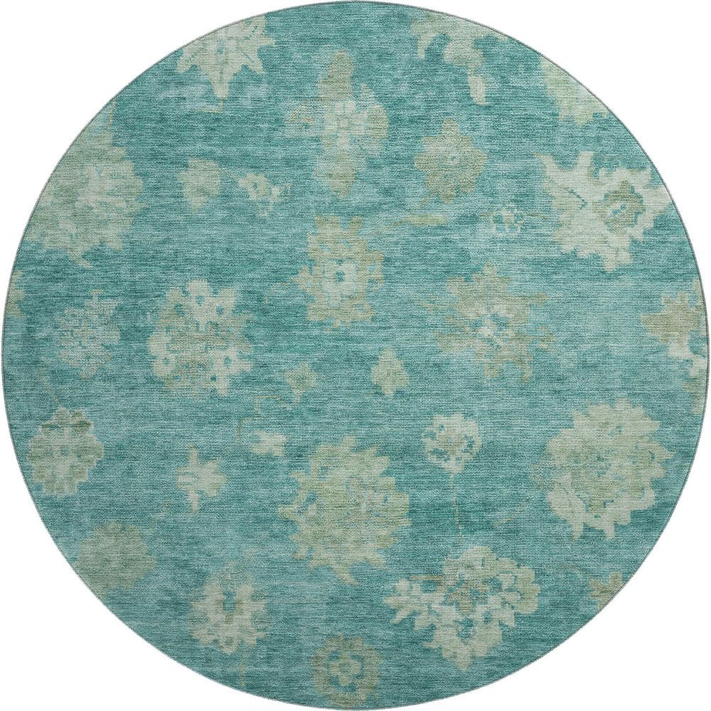 Mayfield Premium Machine Washable Abstract AMF2305 Teal 8 ft. x 8 ft. Round Rug price history on PriceWatchPro