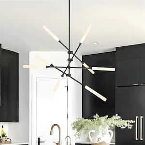 Sumler 8-Light Integrated LED Satin Black Linear Sputnik Chandelier with Cylindrical Frosted Acrylic Shade