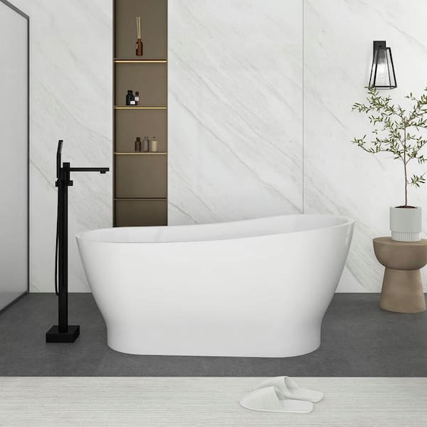 Boosicavelly 63 in. x 31 in. Acrylic Freestanding Soaking Bathtub with Reversible Drain in White