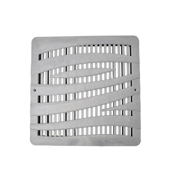 12 in. Square Catch Basin Drain Grate, Decorative Wave Design, Gray Plastic