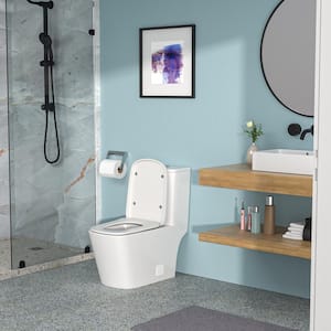 12 inch 1-piece 0.88/1.2 GPF Dual Flush Elongated Toilet in White-4 Seat Included with Wax Ring, Bolts, Side Caps