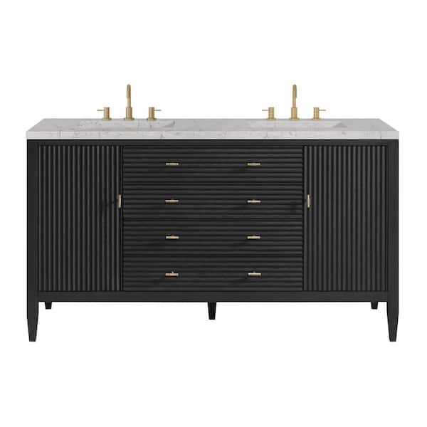 James Martin Vanities Myrrin 60.0 in. W x 23.5 in. D x 34.06 in. H Double Bathroom Vanity in Carbon Oak with Eternal Jasmine Pearl Quartz Top