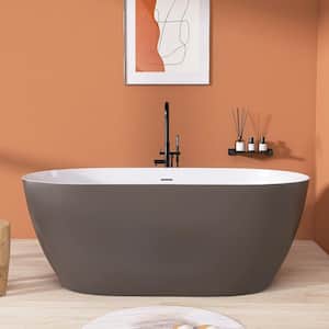 67 in. x 29.5 in. Acrylic Free Standing Tub Flatbottom Soaking Freestanding Bathtub with Removable Drain in Matte Gray