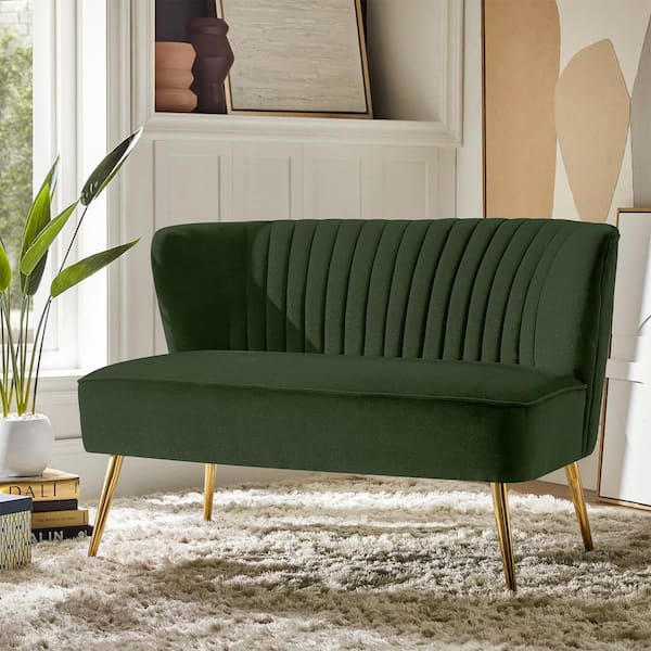 Carmita 47 in. Forest Velvet Tufted 2-Seats Loveseats Sofawith Golden Base