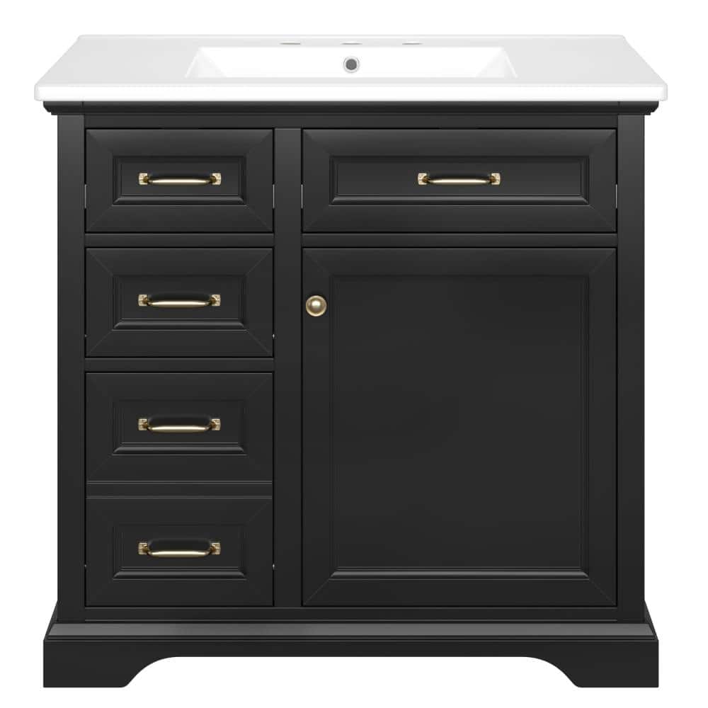 36 in. W Single Sink Freestanding Bath Vanity in Black with White Ceramic Top Unassembled price history on PriceWatchPro