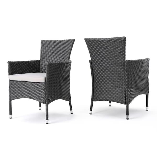 Zeus & Ruta Grey Wicker Outdoor Dining Chair, Set of 2, Chairs for Reception Rooms, Living and Lounge Areas