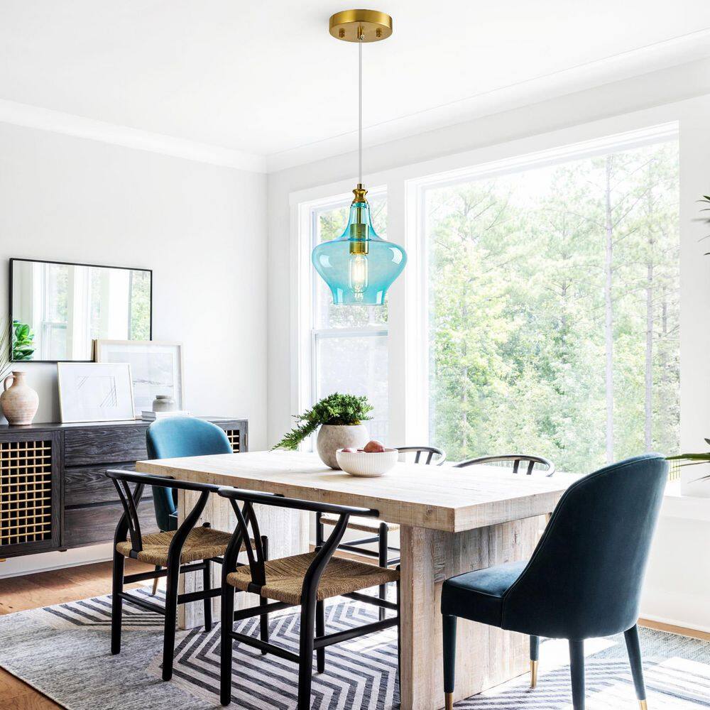 Home Lighting 7.87 in. 60-Watts 1-Light Gold-Blue Modern Glass Pendant Light Farmhouse for Kitchen (1-Pack) price history on PriceWatchPro