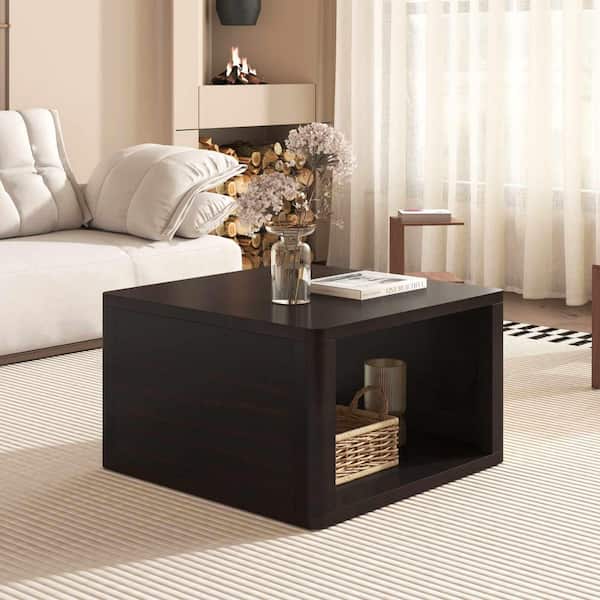30.8 in. Dark Brown Square MDF Coffee Table with Storage and Shelves