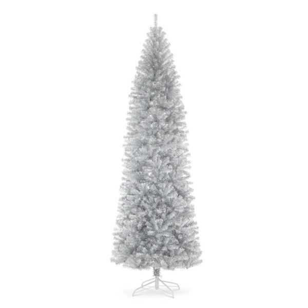 Glitzhome 9 ft. Silver Tinsel Artificial Christmas Tree