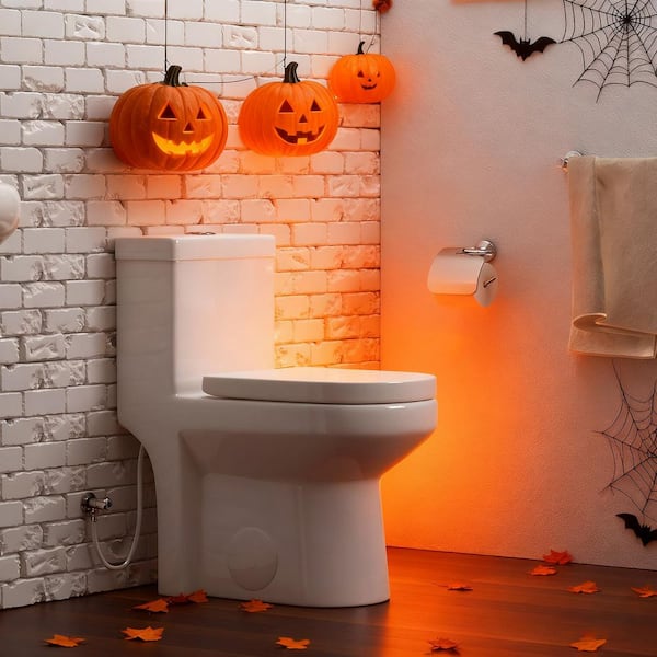 1-piece 0.8/1.28 GPF Dual Flush Round Toilet in White with Durable UF Seat Included