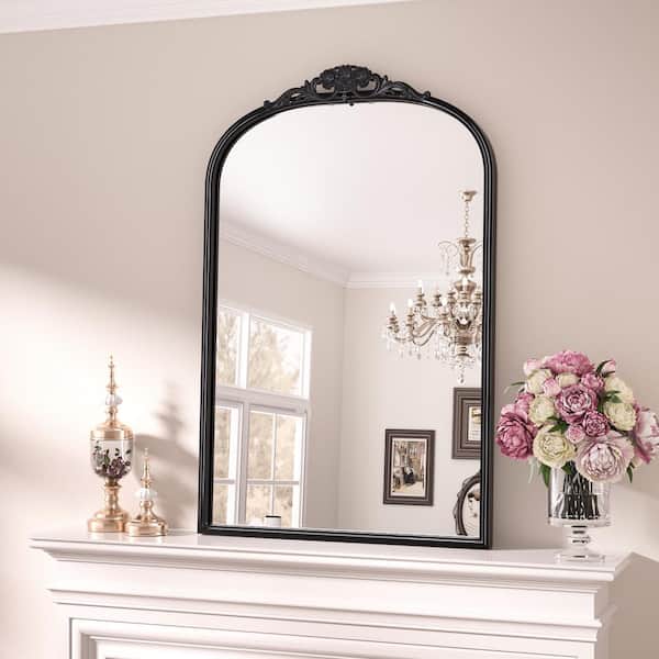 KeonJinn 36 in. H x 24 in. W Medium Frame Arched Metal Black Antiqued Classic Accent Mirror Bathroom Vanity Mirror