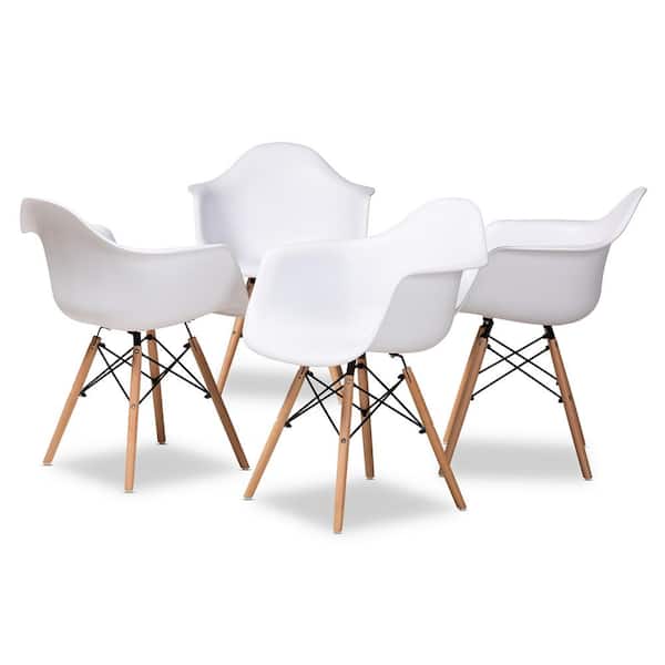 Baxton Studio Galen White and Oak Brown Dining Chair (Set of 4)