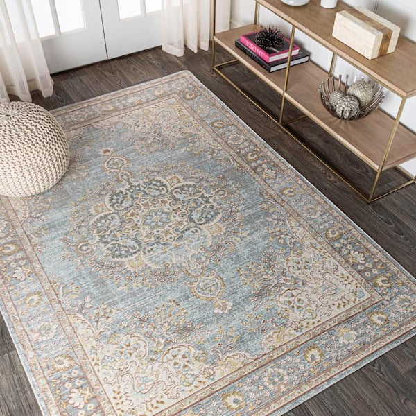 JONATHAN Y Goa Floral Medallion Traditional Light Blue/Ivory 7 ft. 9 in. x 10 ft. Area Rug