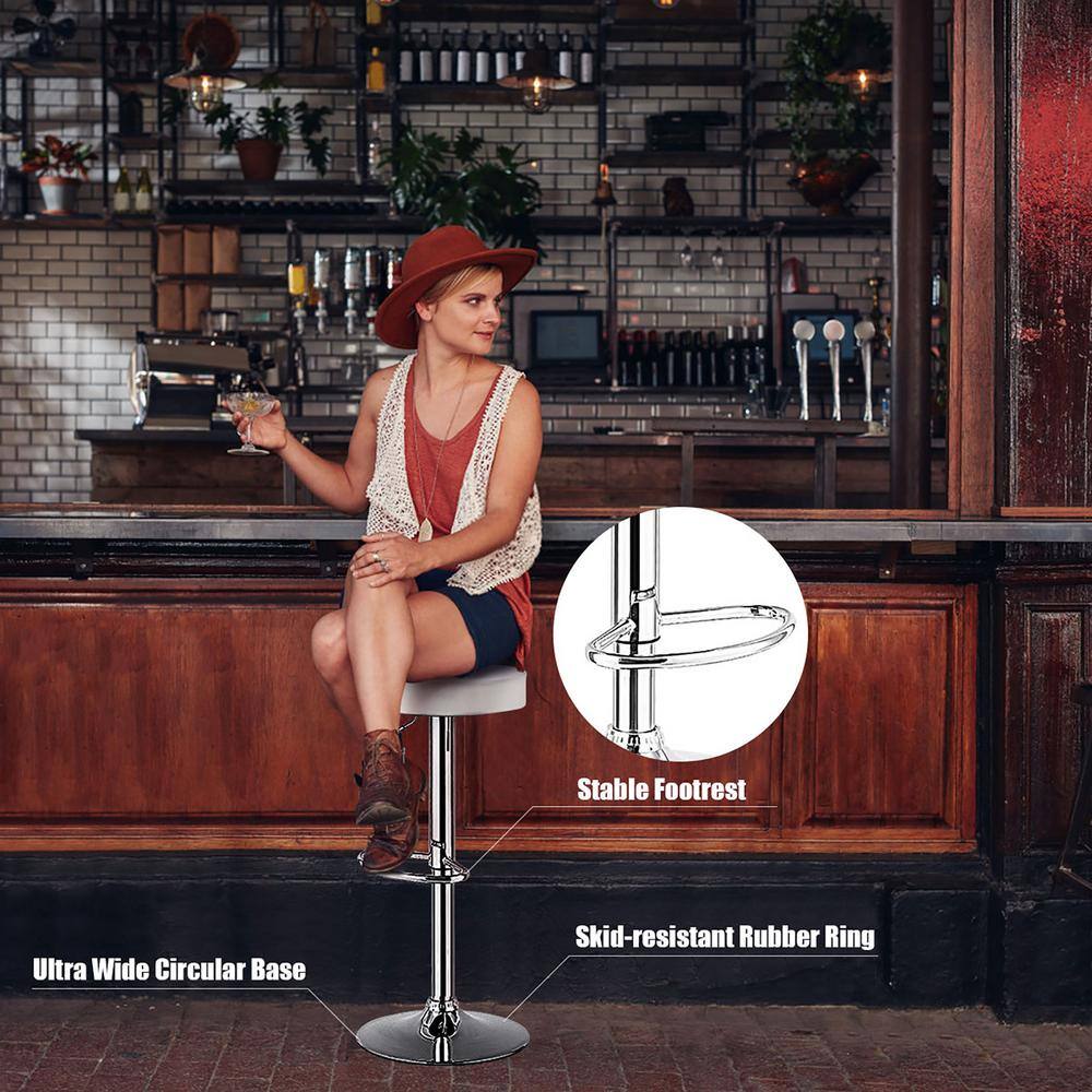 White Adjustable Swivel Backless Metal and Leather Bar Stool