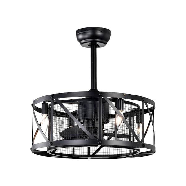 bessten Achilles 20 in. Industrial Indoor Matte Black Cage Ceiling Fan with Remote Included