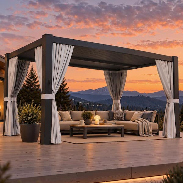 Sizzim 12 ft. x 14 ft. Hardtop Louvered Gazebo, Aluminum Frame