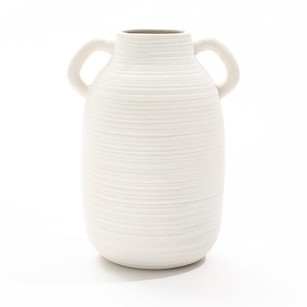 9.9 in. H White Ceramic Jug Round Vase