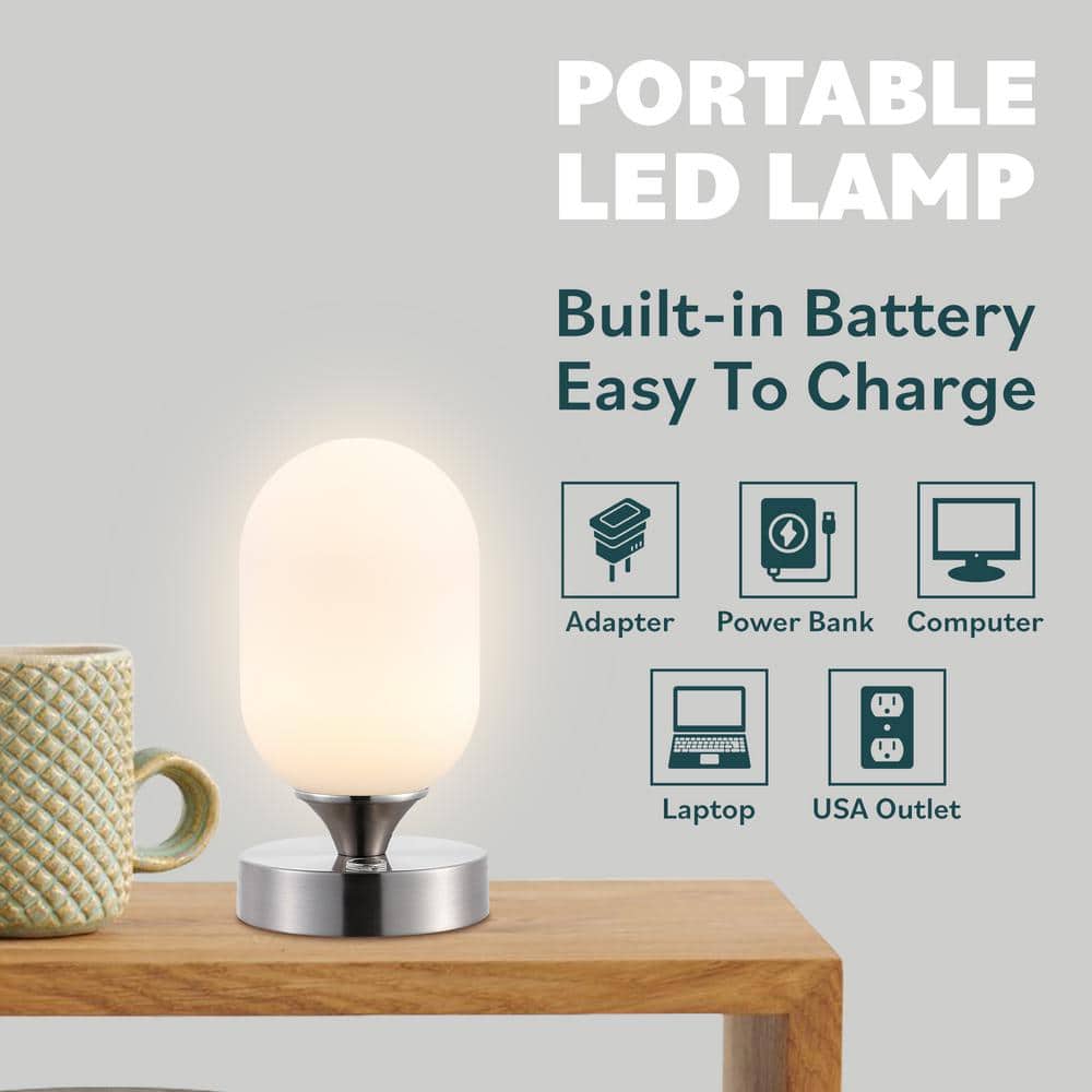 Eli 8" Brass Gold Cordless LED Table Lamp with Frosted Shade