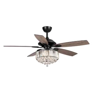 Etting 52 in. Indoor Black Crystal Ceiling Fan with Remote and Light Kit