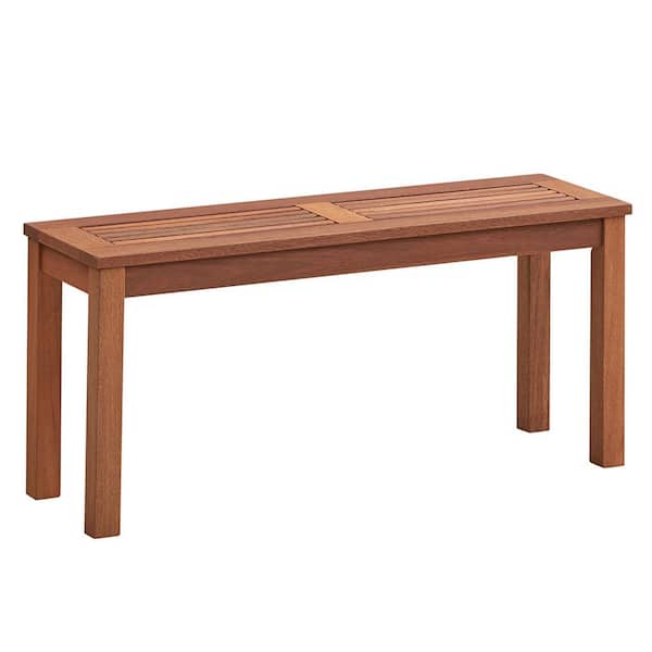 ANGELES HOME 2-Seater Wood Outdoor Ottoman Backless Dining Bench with Breathable Slatted Seat