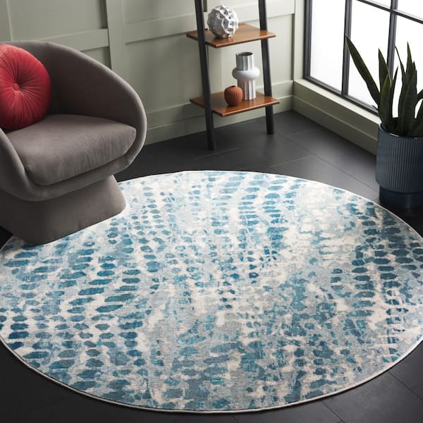 Aria 6 ft. x 6 ft. Cream/Teal Abstract Round Rug