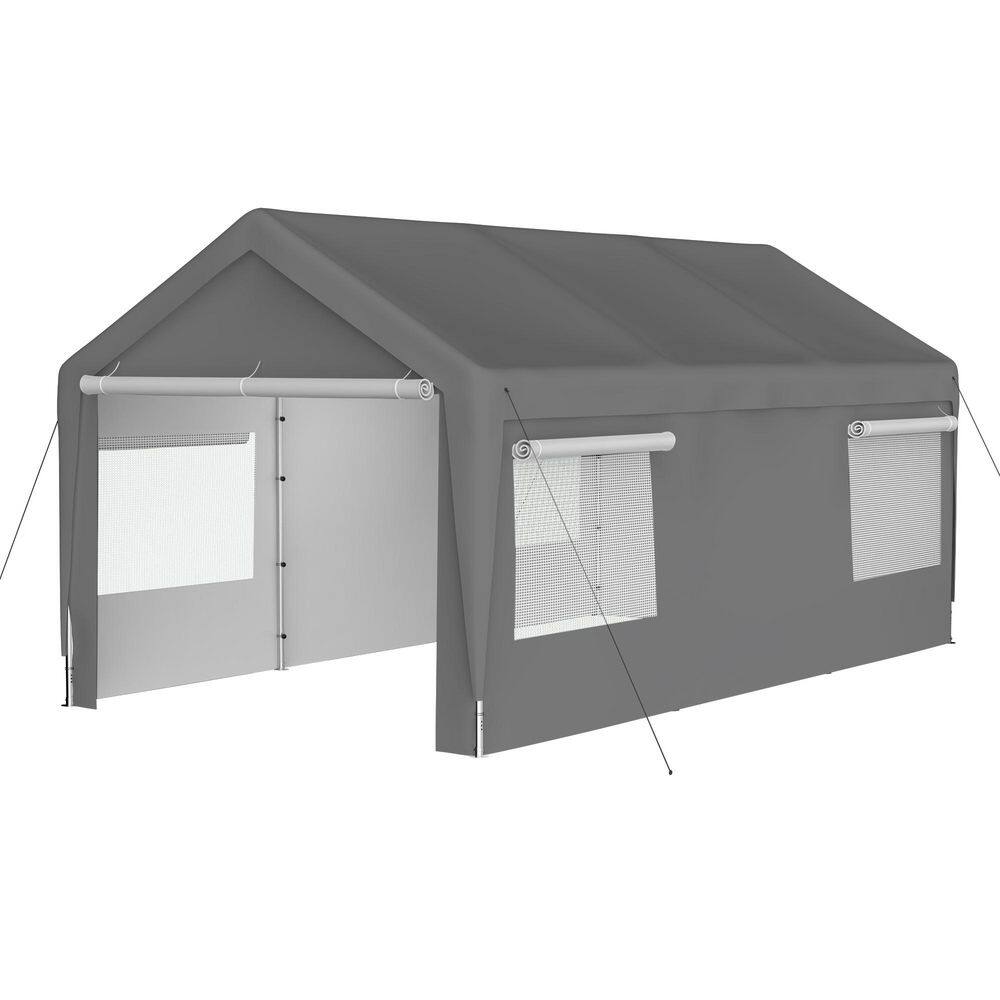 10 ft. W x 20 ft. D x 9 ft. H Gray Roof Steel Carport Storage Canopy Garage Tent with Removable Sidewalls and Windows price history on PriceWatchPro