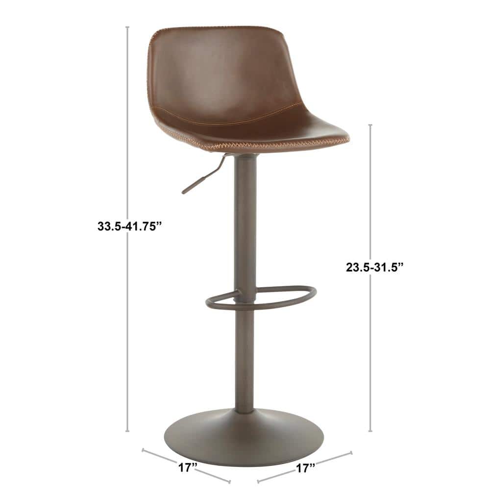 Industrial Adjustable Swivel Bar Stools in Brown Faux Leather