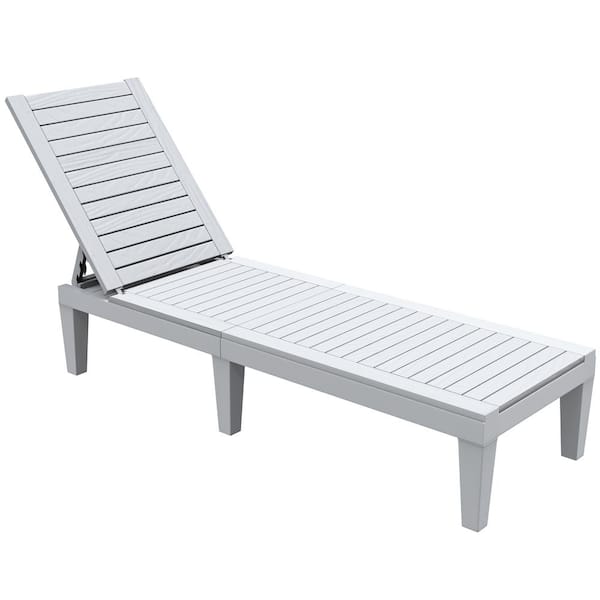 DEXTRUS 74.5 in. L White Plastic Outdoor Reclining Chaise Lounge