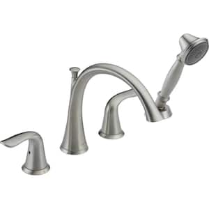 Lahara 2-Handle Deck-Mount Roman Tub Faucet with Hand Shower Trim Kit Only in Stainless (Valve Not Included)