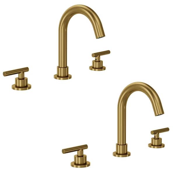 8 in. Widespread Double Handle 360° Swivel Bathroom Faucet with Pop-up Drain in Brushed Gold (2-Pack)