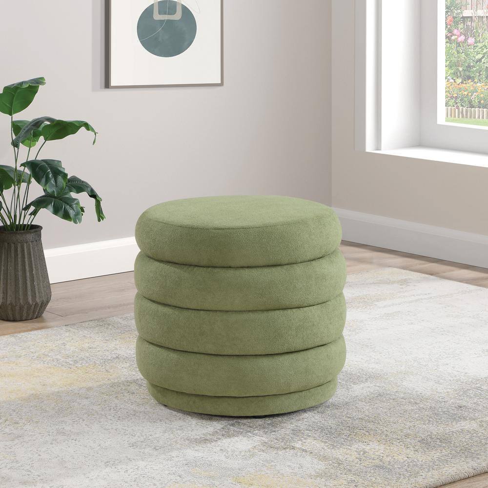 Cecil Moss Green Round Tufted Polyester Storage Ottoman