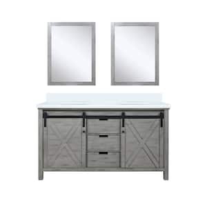Marsyas 60 in W x 22 in D Ash Grey Double Bath Vanity, White Quartz Countertop and 24 in Mirrors