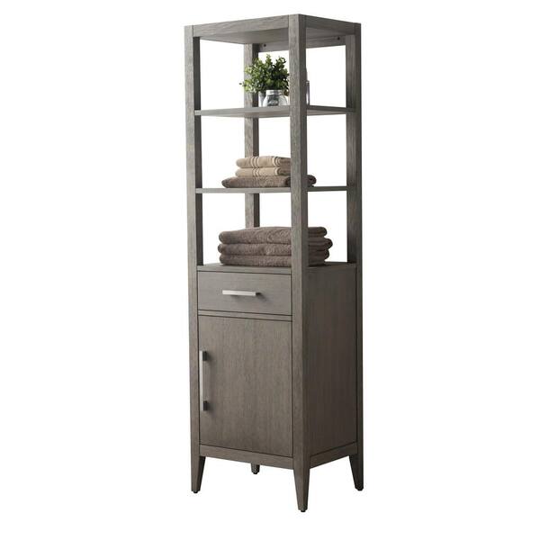 Vanity Art 21 in. W x 17 in. D x 72 in. H Brown MDF Floor Standing Linen Cabinet with Soft Close Door in Driftwood Gray/BN