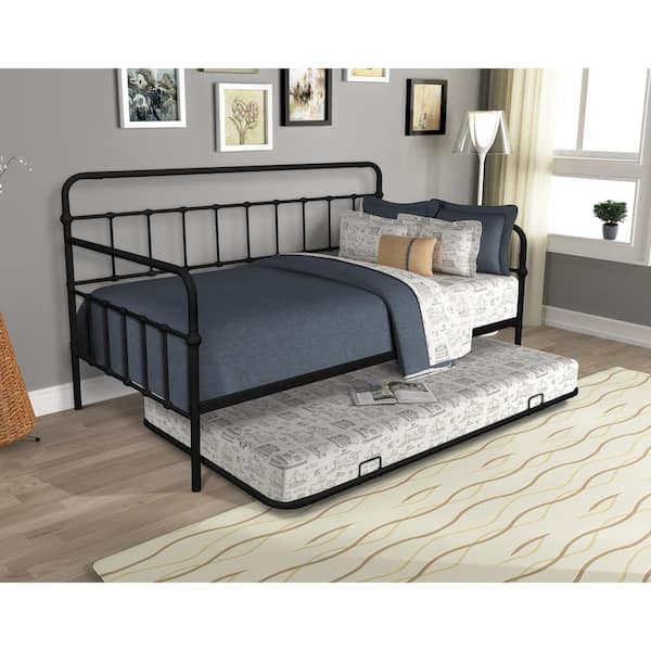 GOJANE Black Twin Metal Frame Daybed with Trundle