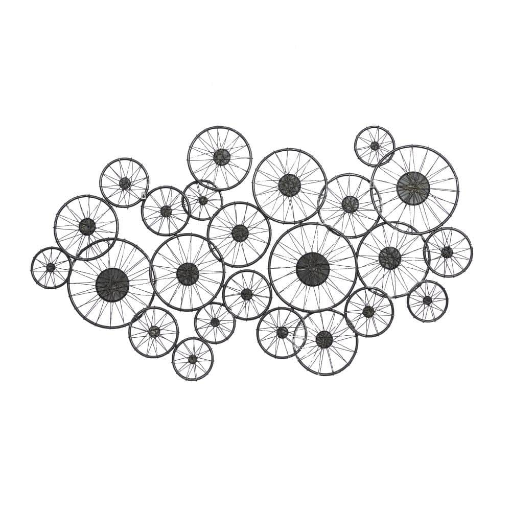 Silver Iron Circular Bicycle Wheel Mirror Sculpture