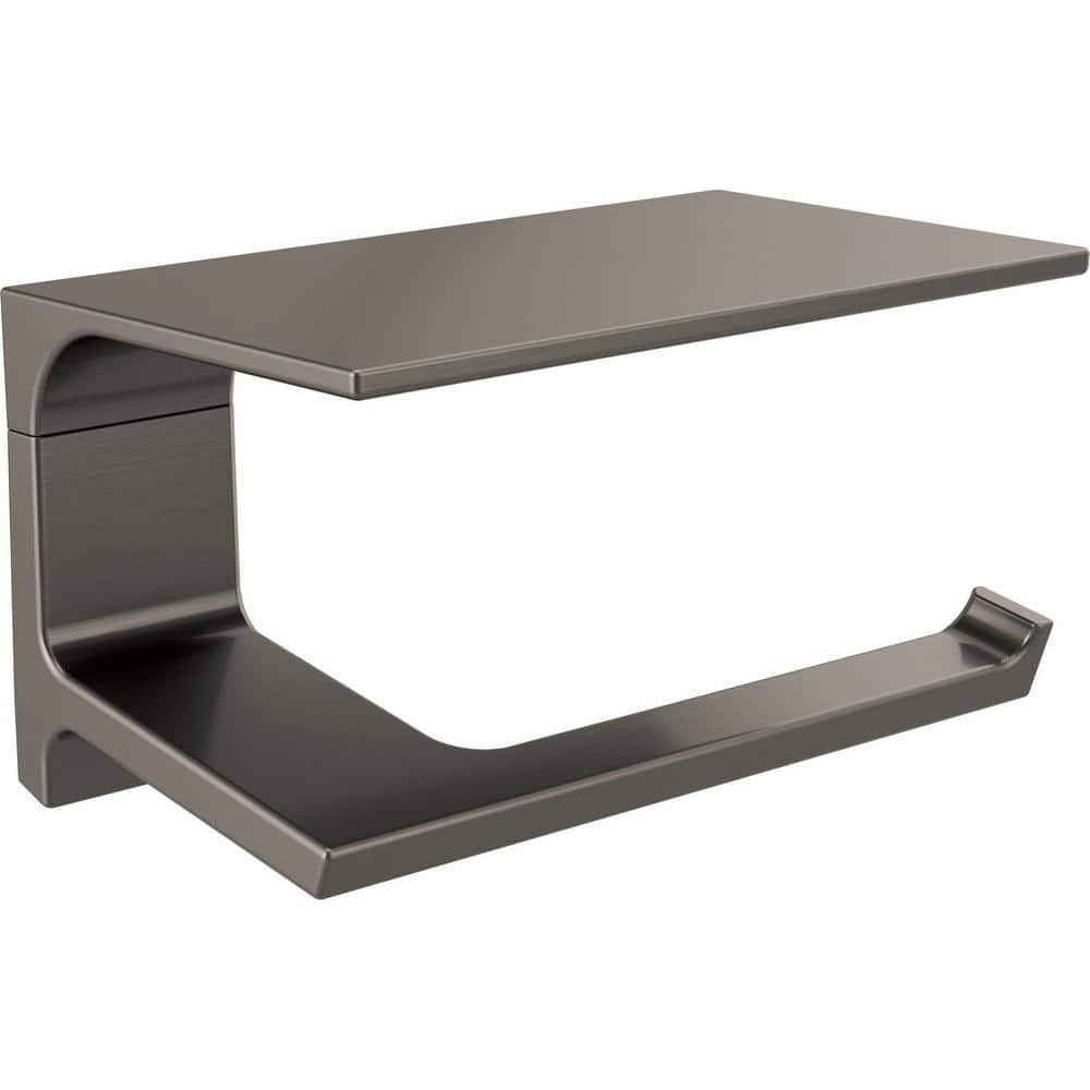 Lexora Bagno Bianca Stainless Steel Black Glass Shelf w/ Toilet Paper Holder - Gun Metal